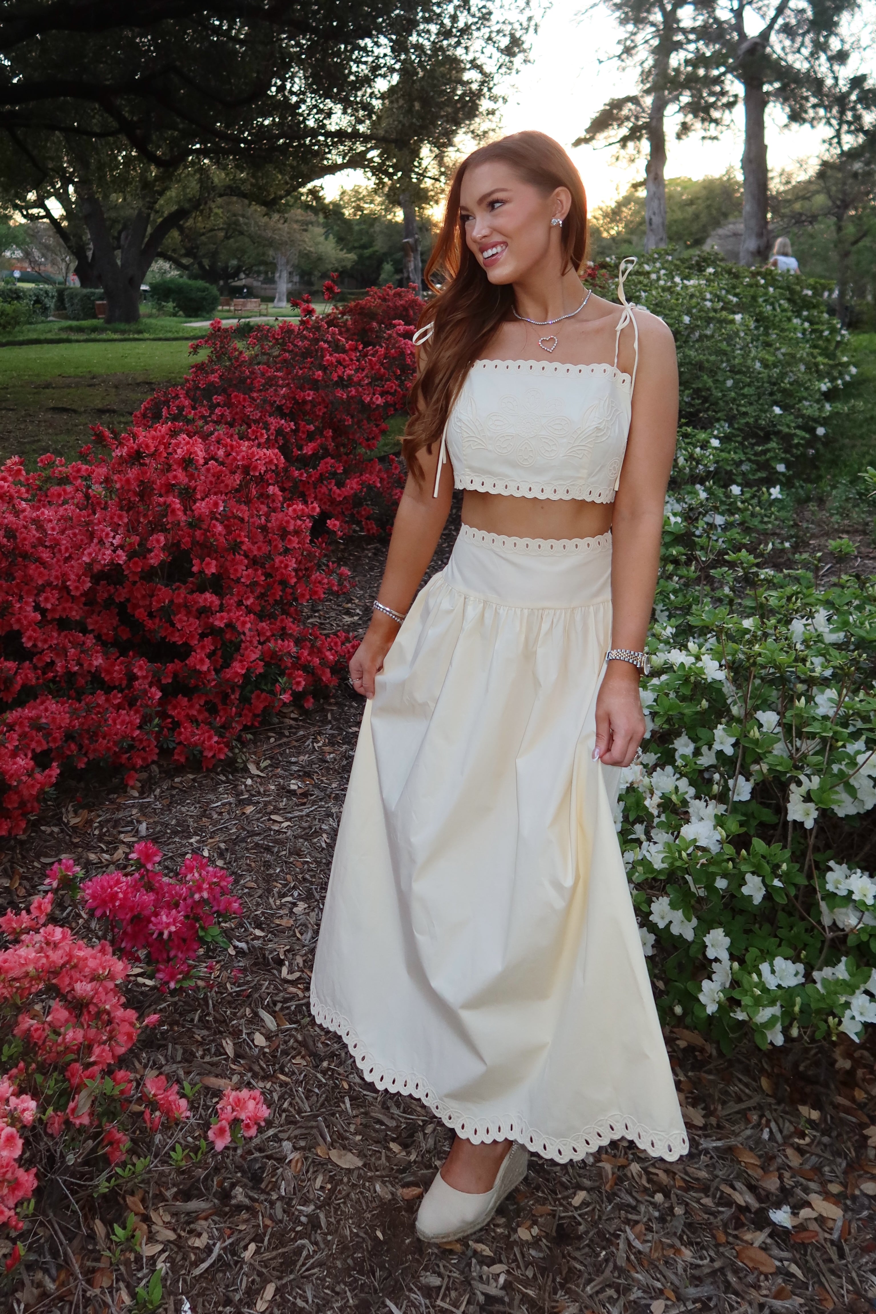 Meringue Scalloped Crop Top & Midi Skirt Set