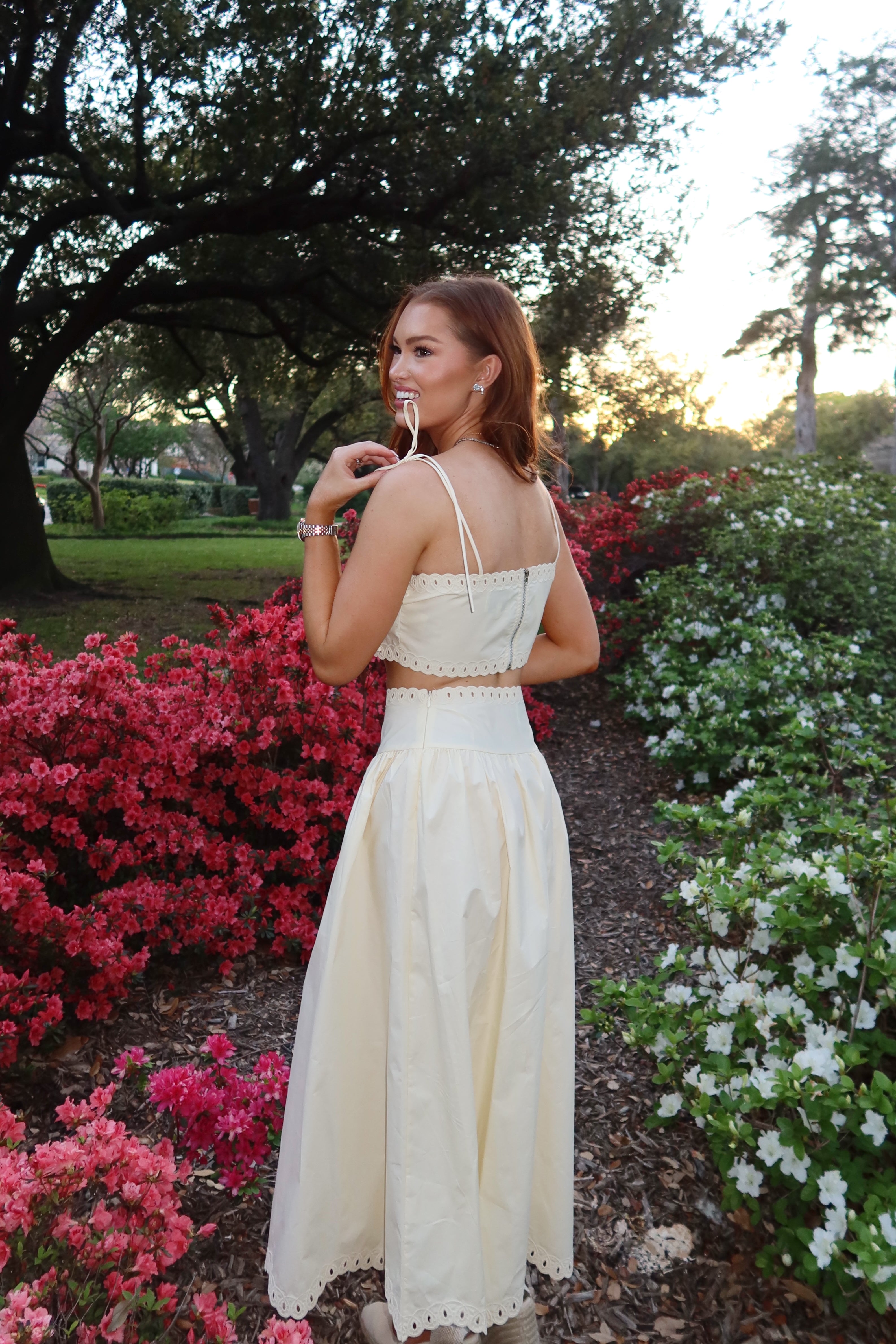 Meringue Scalloped Crop Top & Midi Skirt Set