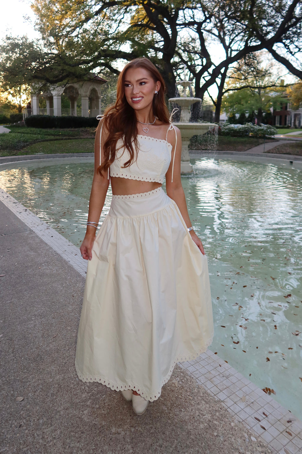 Meringue Scalloped Crop Top & Midi Skirt Set