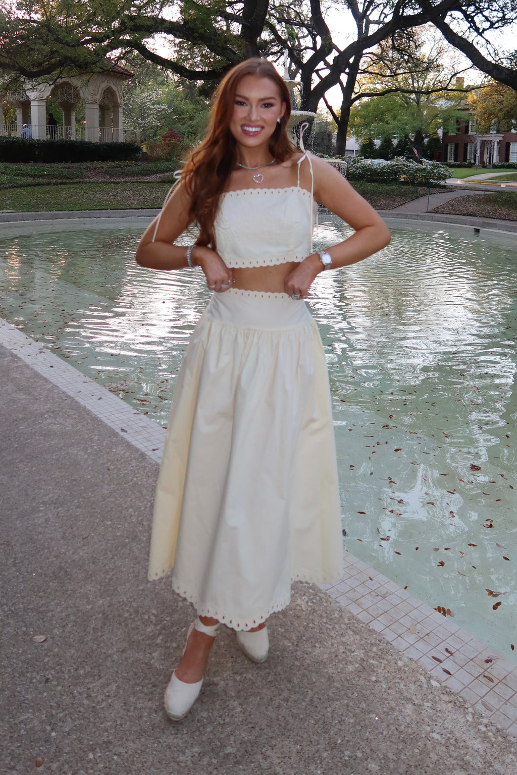 Meringue Scalloped Crop Top & Midi Skirt Set
