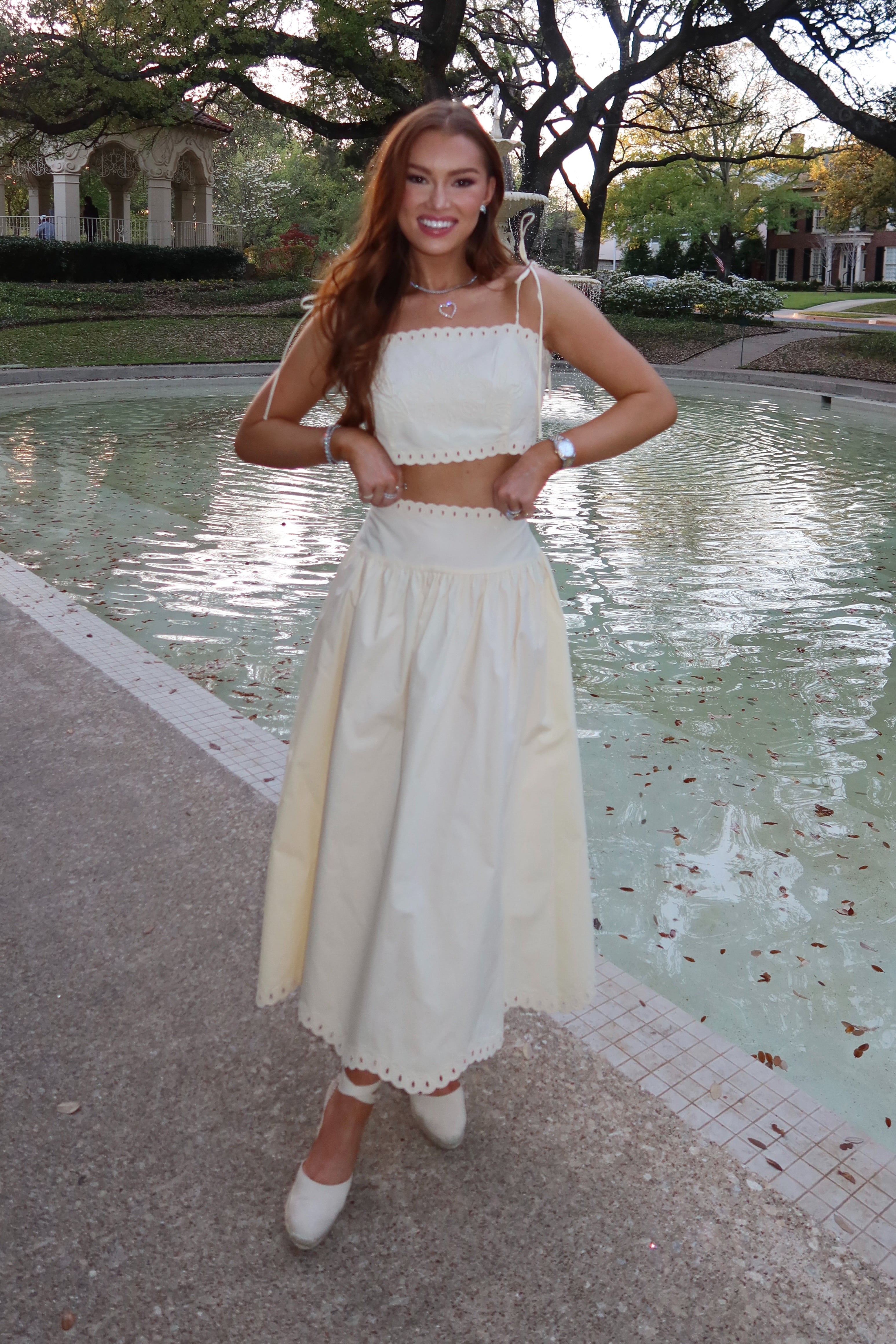 Meringue Scalloped Crop Top & Midi Skirt Set