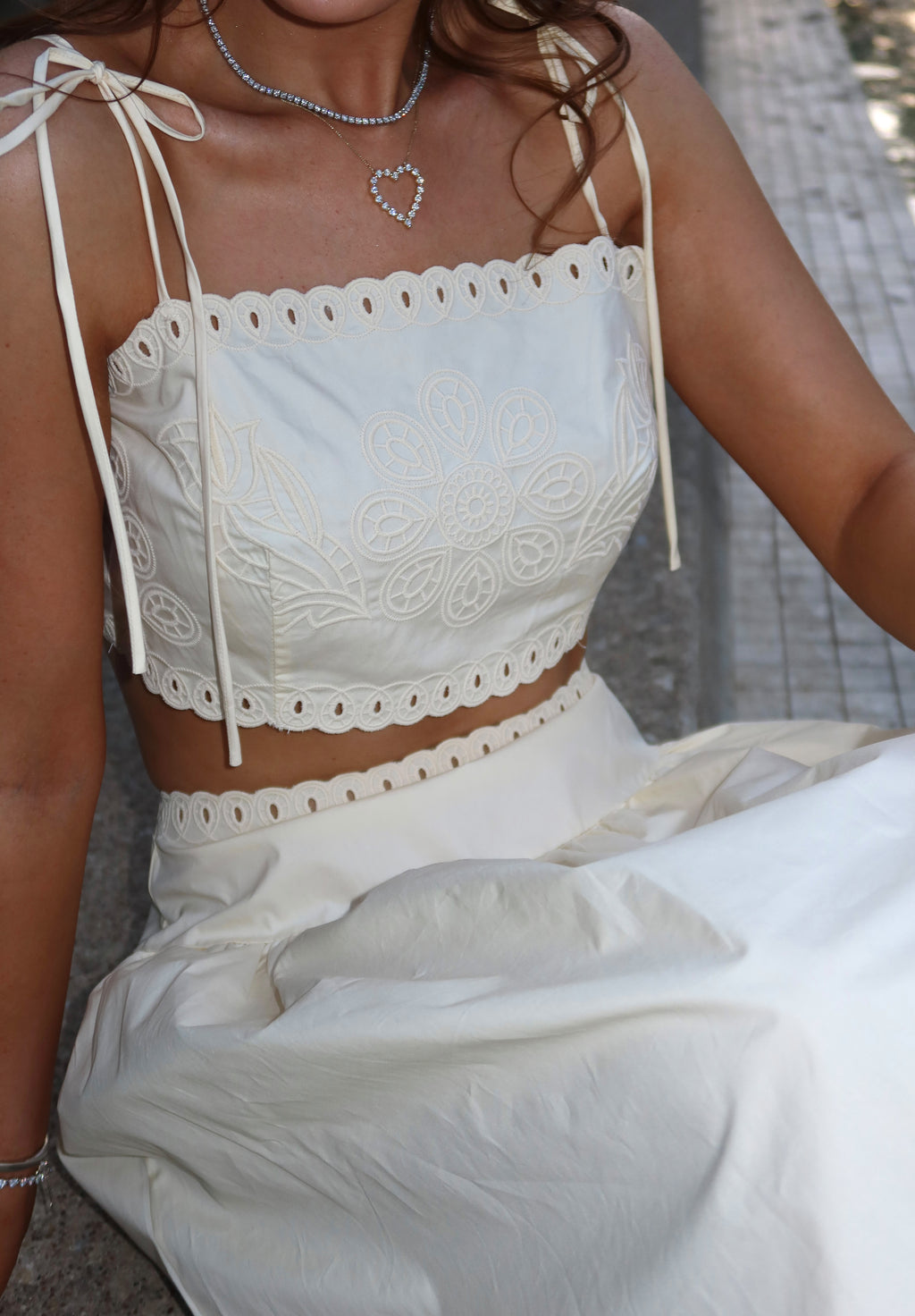 Meringue Scalloped Crop Top & Midi Skirt Set