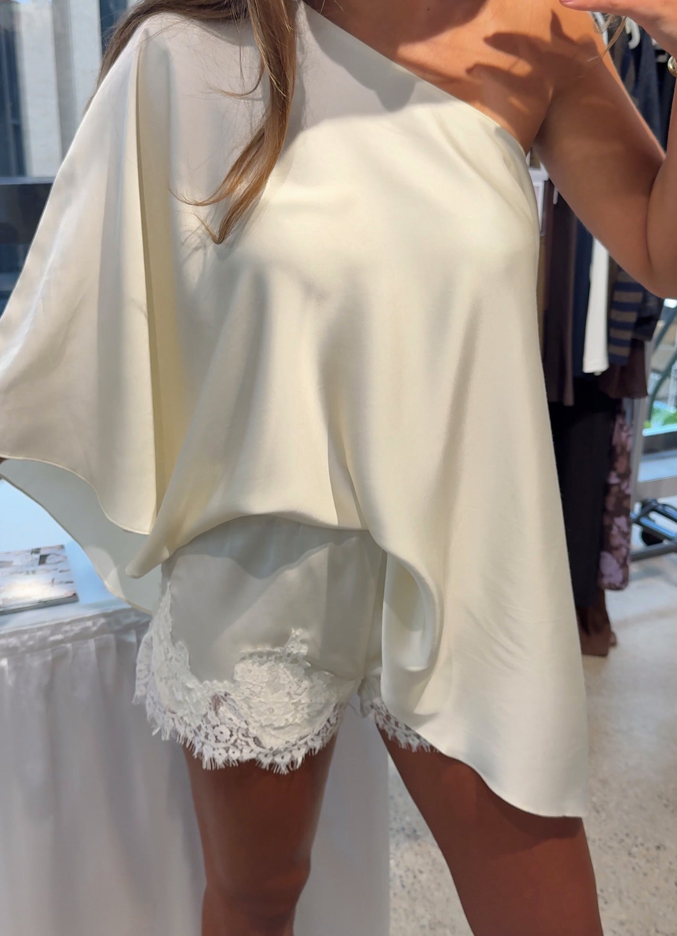 Rhodes Banana Cream Silk Lace Shorts Set