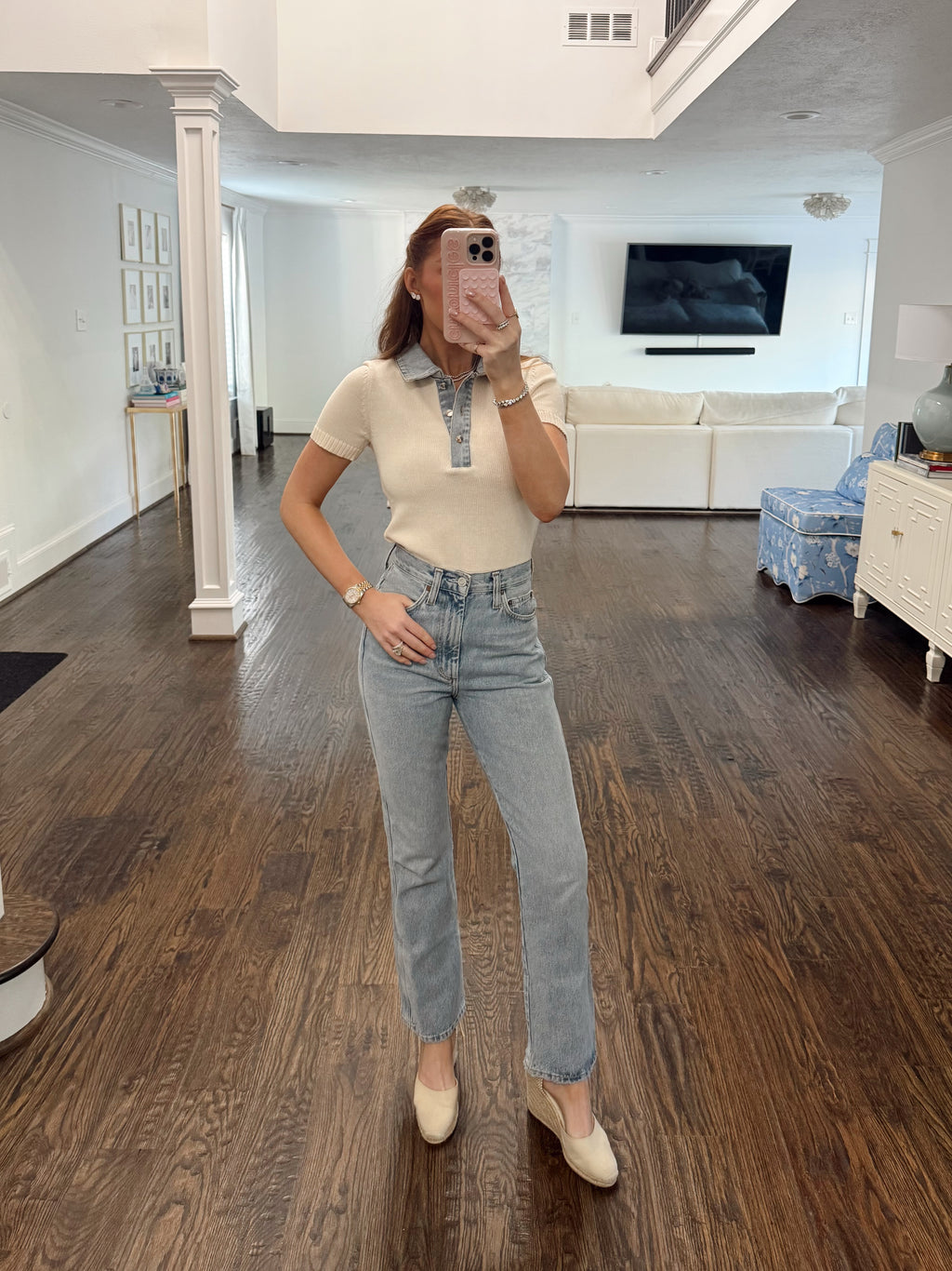 Bronwyn Denim Collar Knit Top