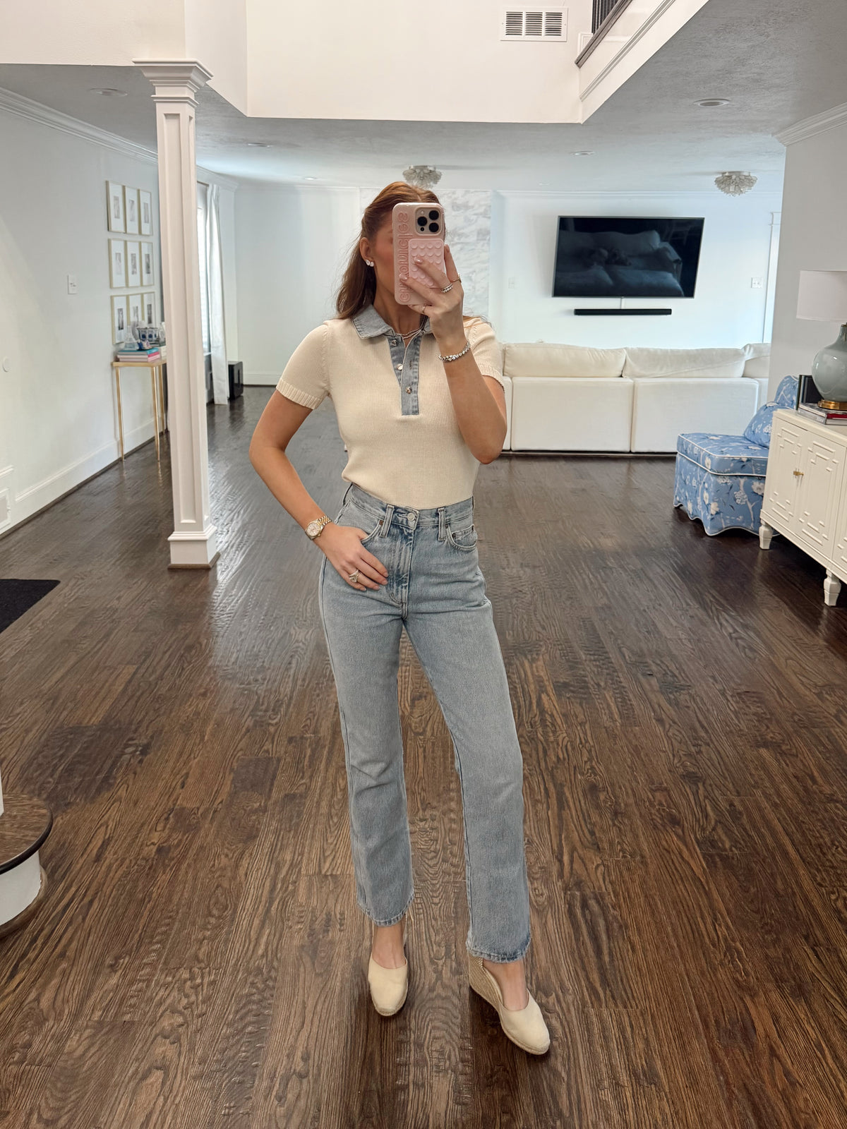 Bronwyn Denim Collar Knit Top