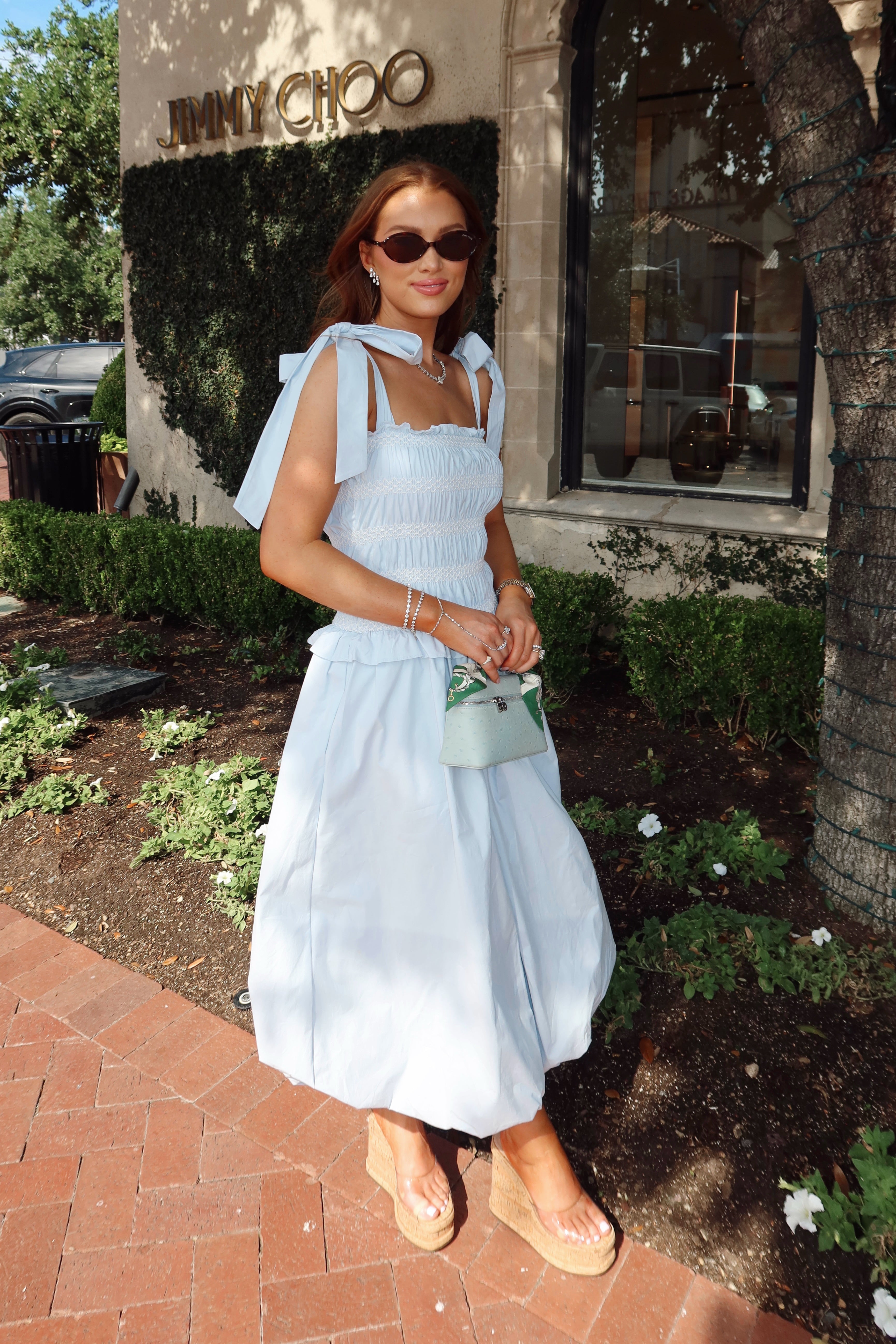 Lilibelle Baby Blue Smocked Bubble Midi Dress
