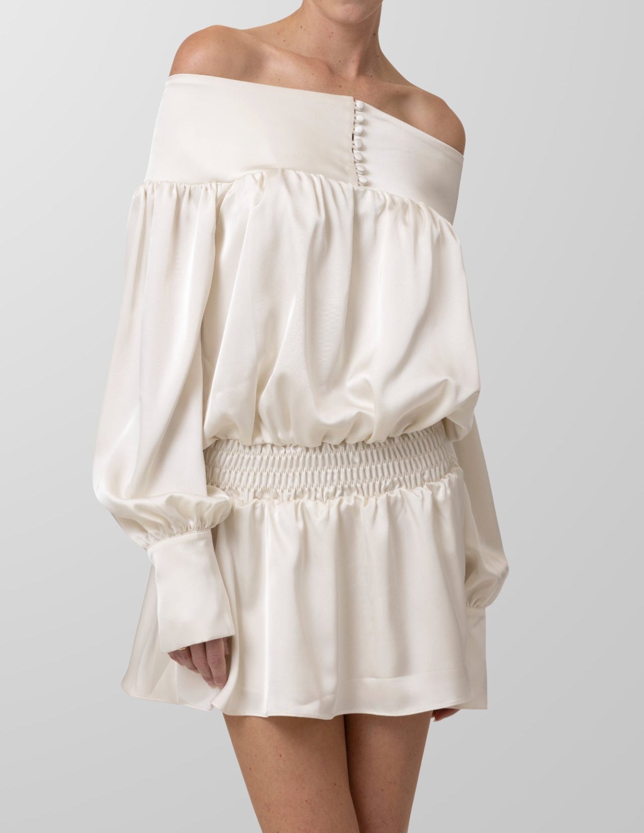 Nicolo Off The Shoulder Button Mini Dress - Dove