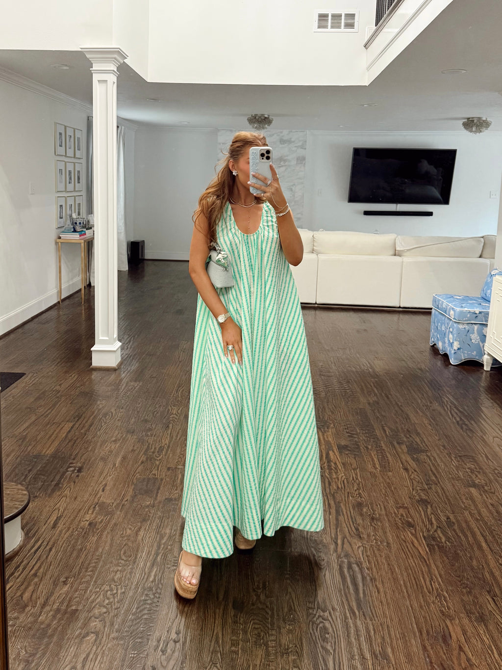 Parker Scoop Neck Green Stripe Maxi Dress
