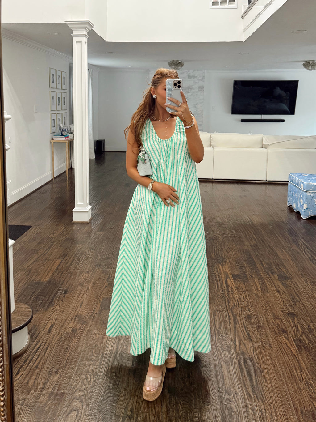 Parker Scoop Neck Green Stripe Maxi Dress