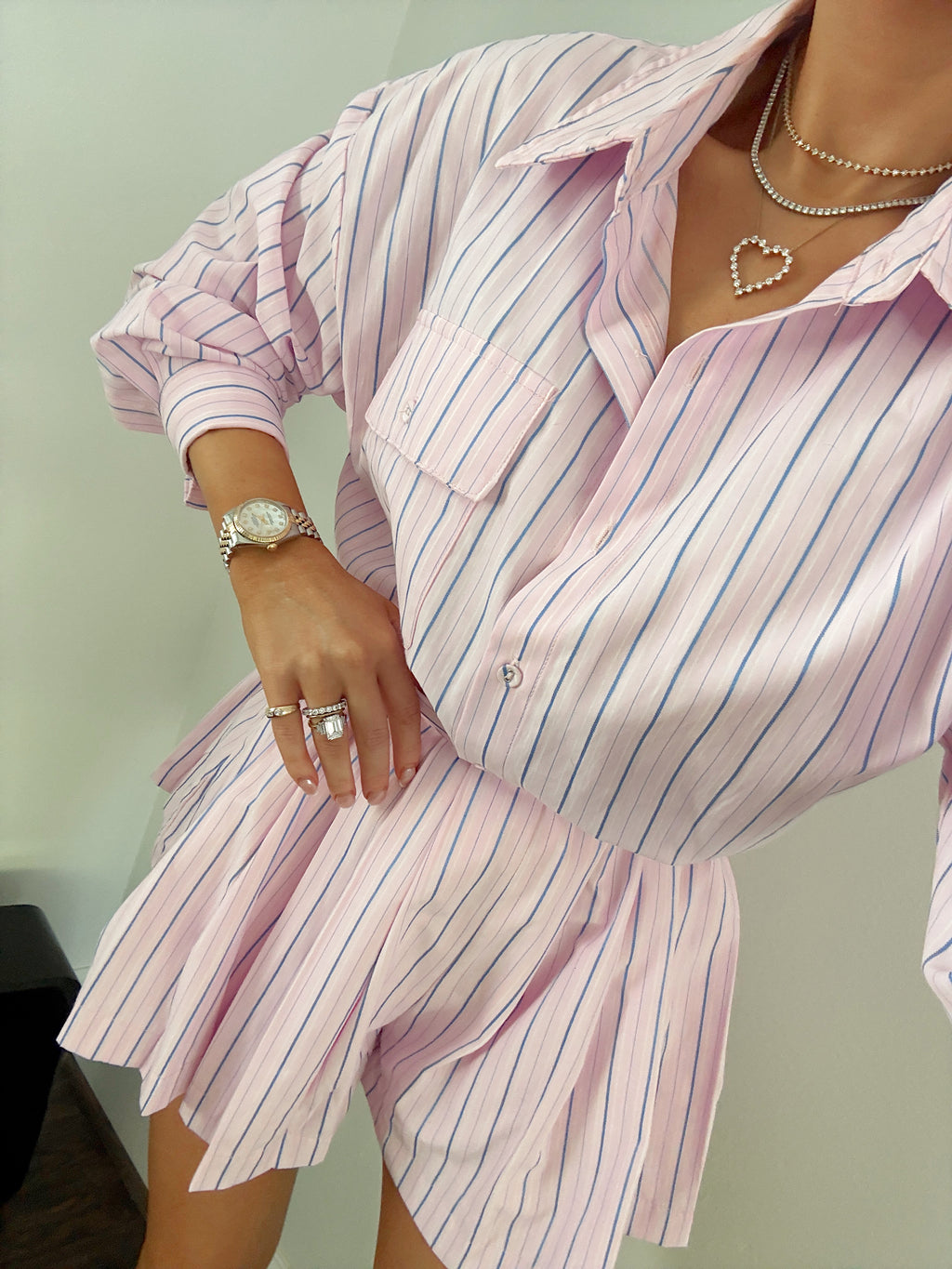 Saylor Stripe Button Down Shorts Set