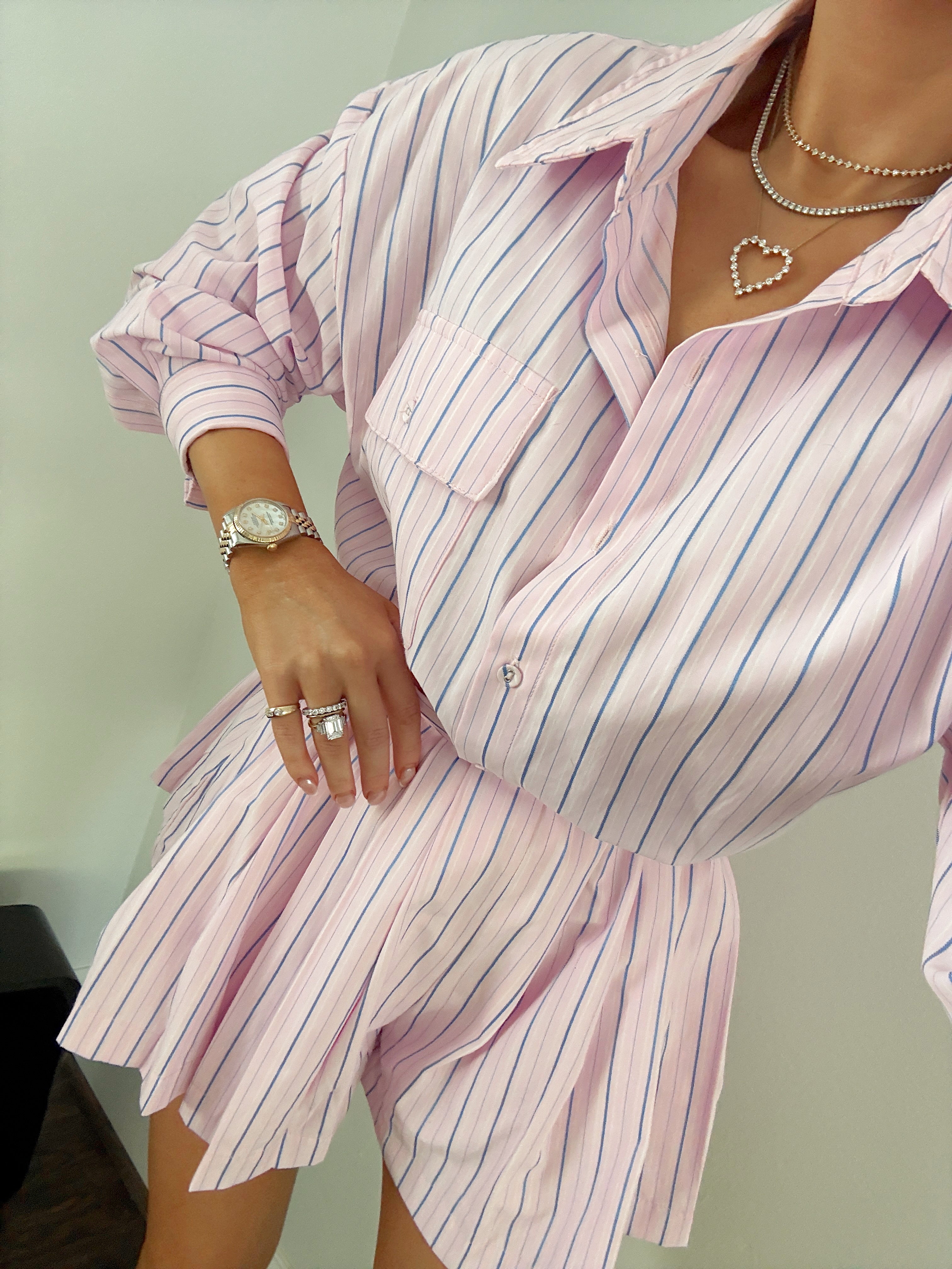 Saylor Stripe Button Down Shorts Set