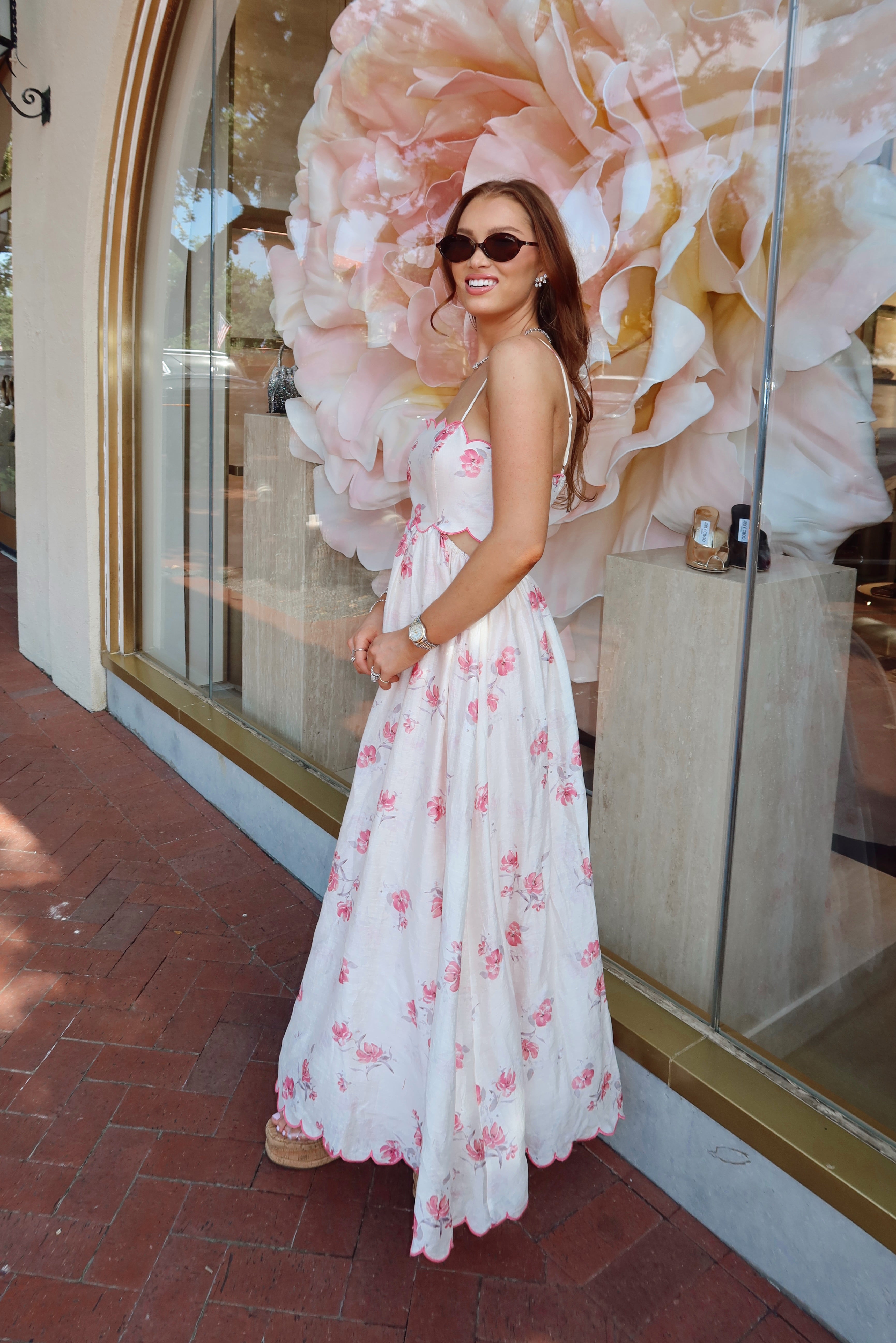 Camilla Pink Scallop Floral Maxi Dress