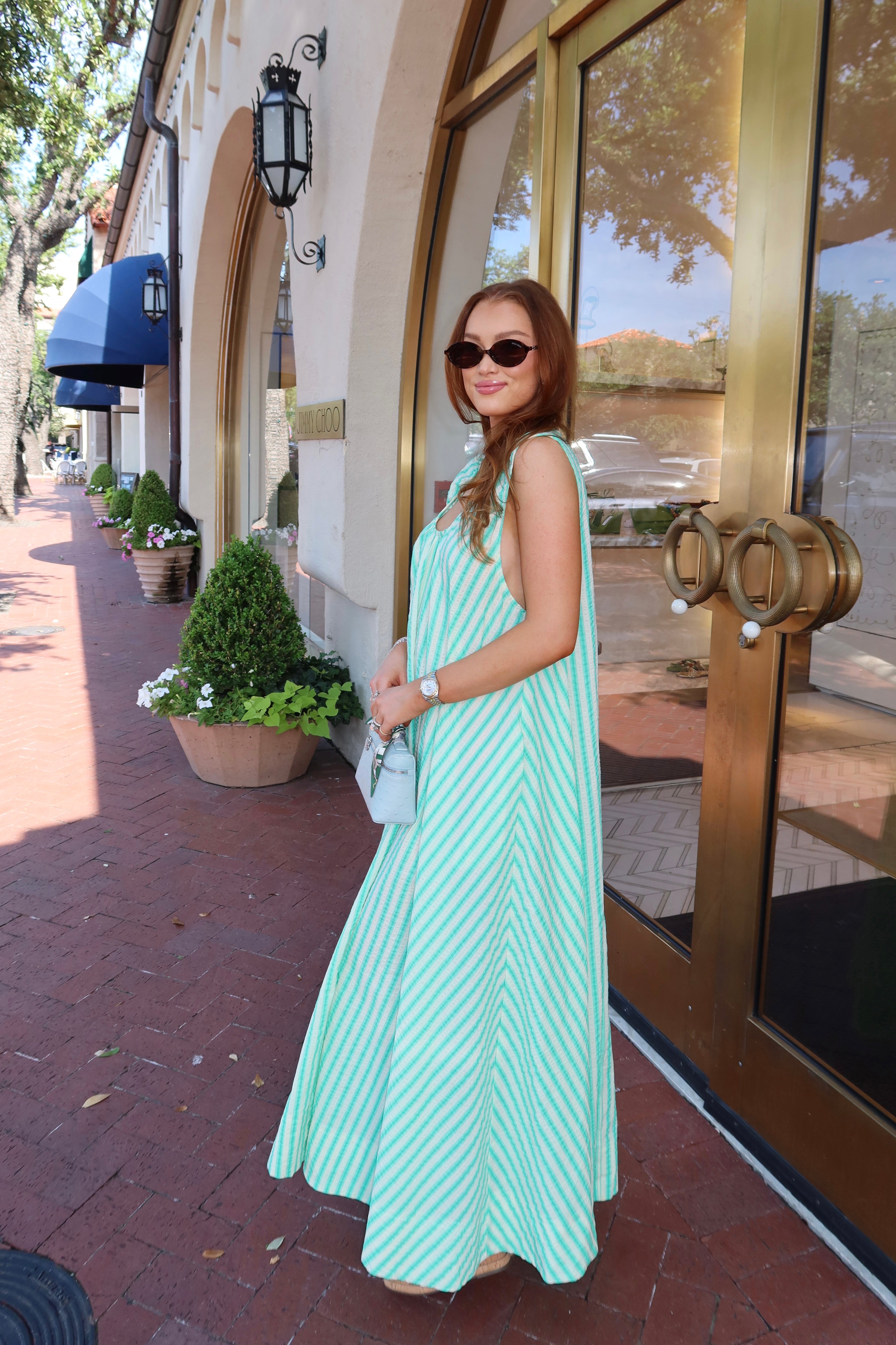 Parker Scoop Neck Green Stripe Maxi Dress