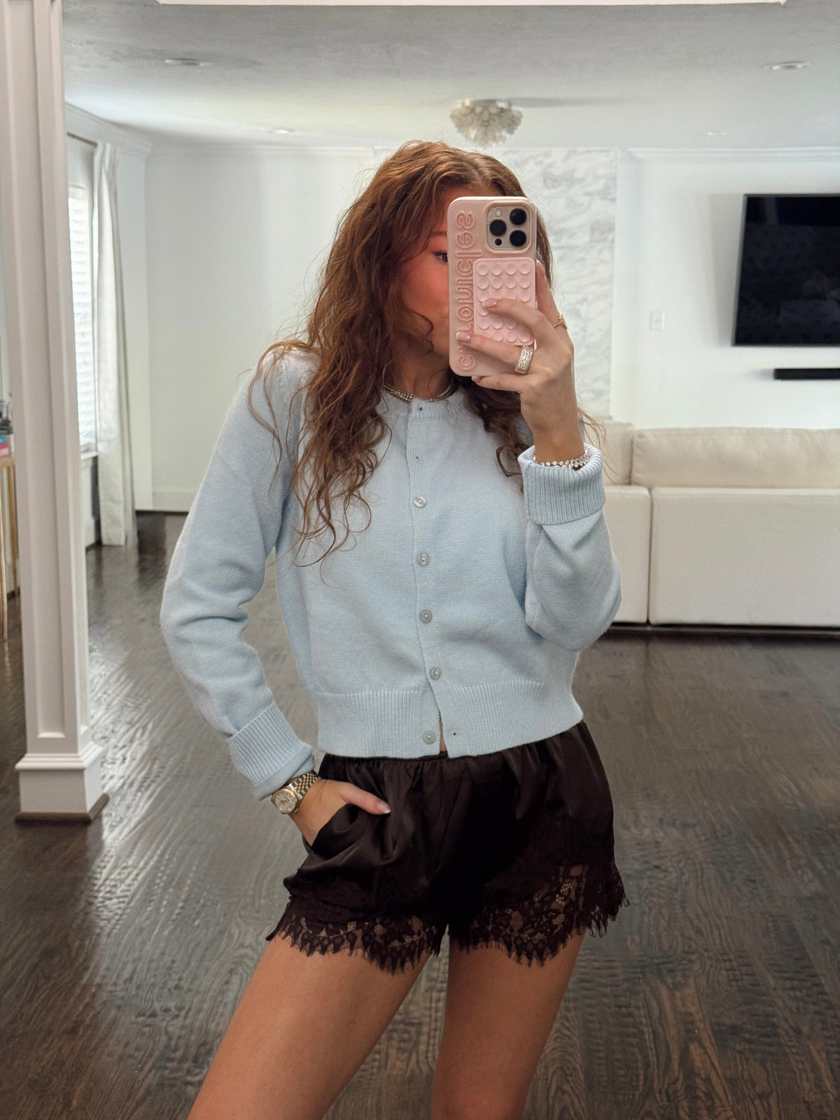 Teddy Lace Trim Satin Short