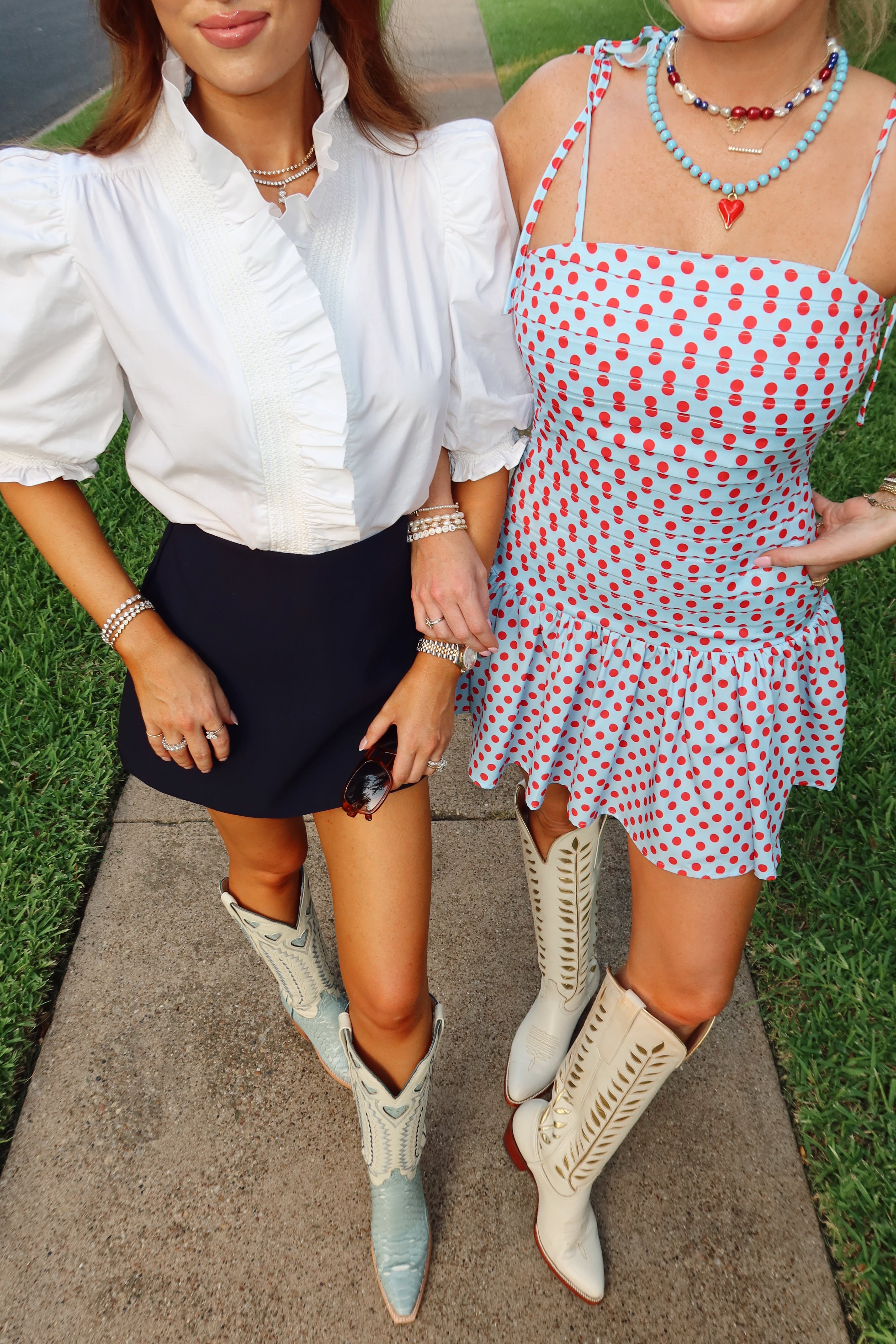 Oxford Blue & Red Polka Dot Pleated Front Mini Dress