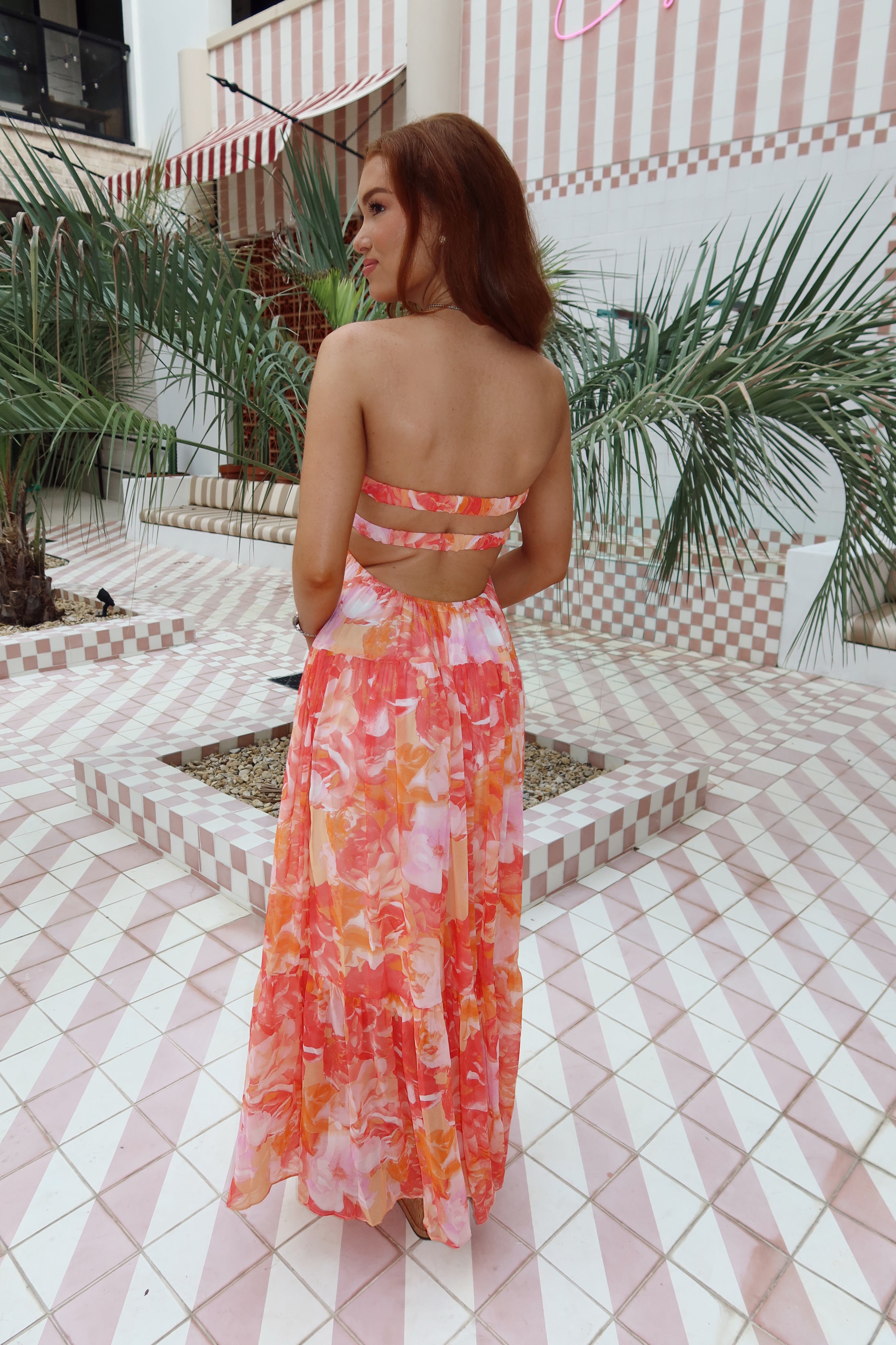 Bellini Low Back Floral Maxi Dress