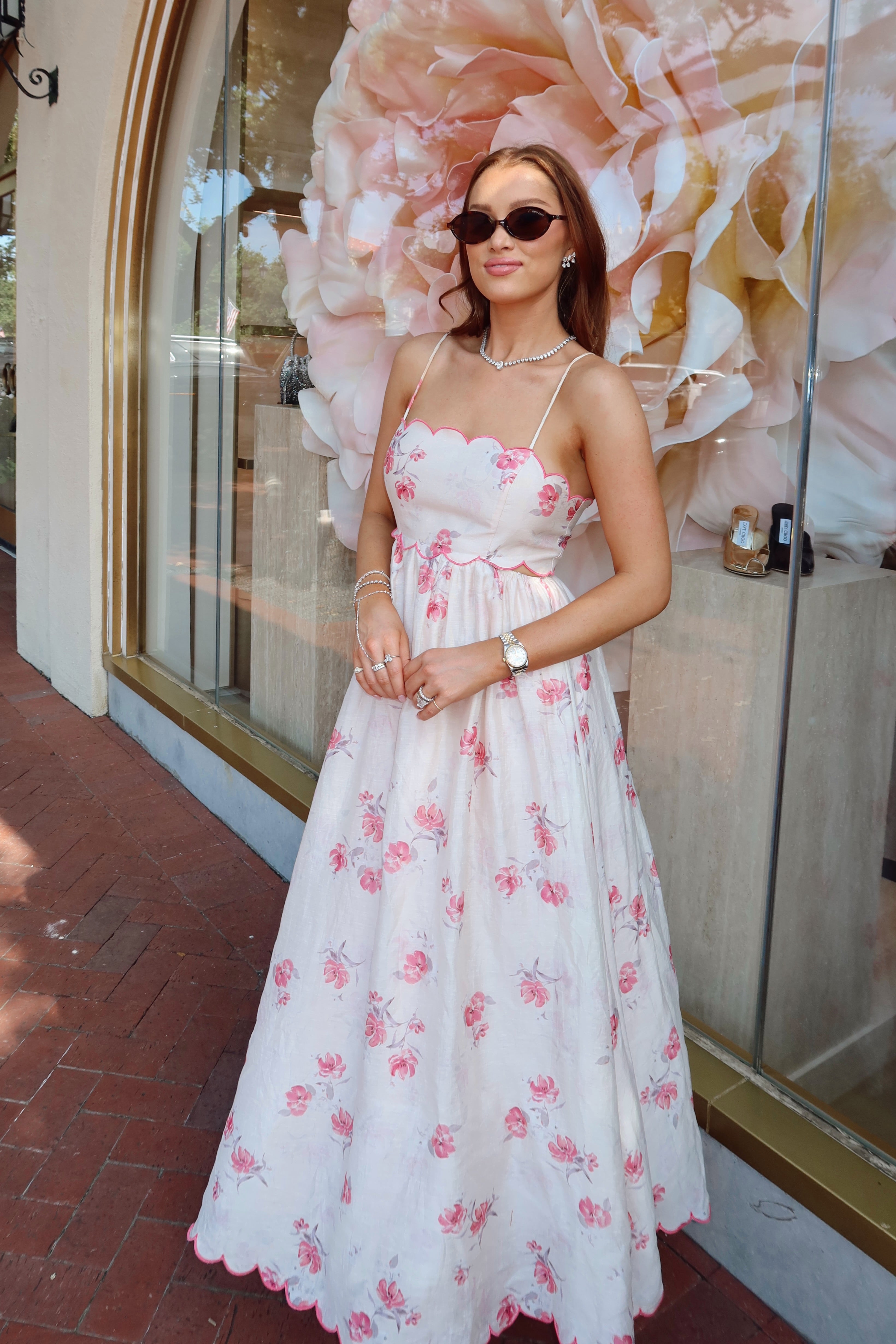 Camilla Pink Scallop Floral Maxi Dress