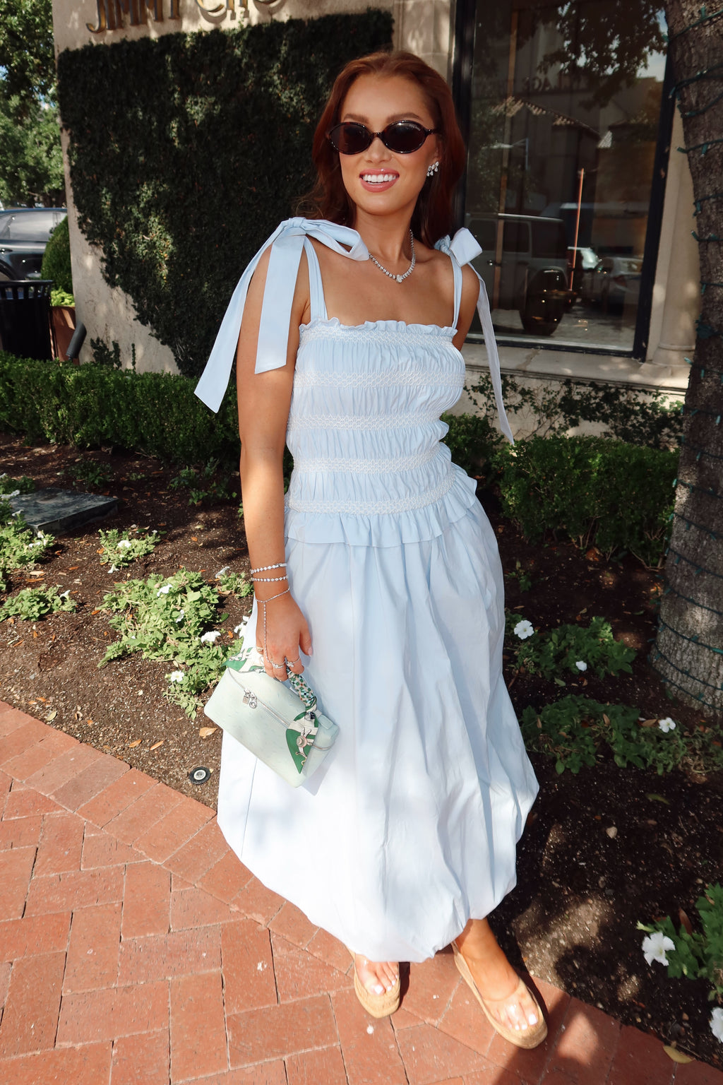 Lilibelle Baby Blue Smocked Bubble Midi Dress