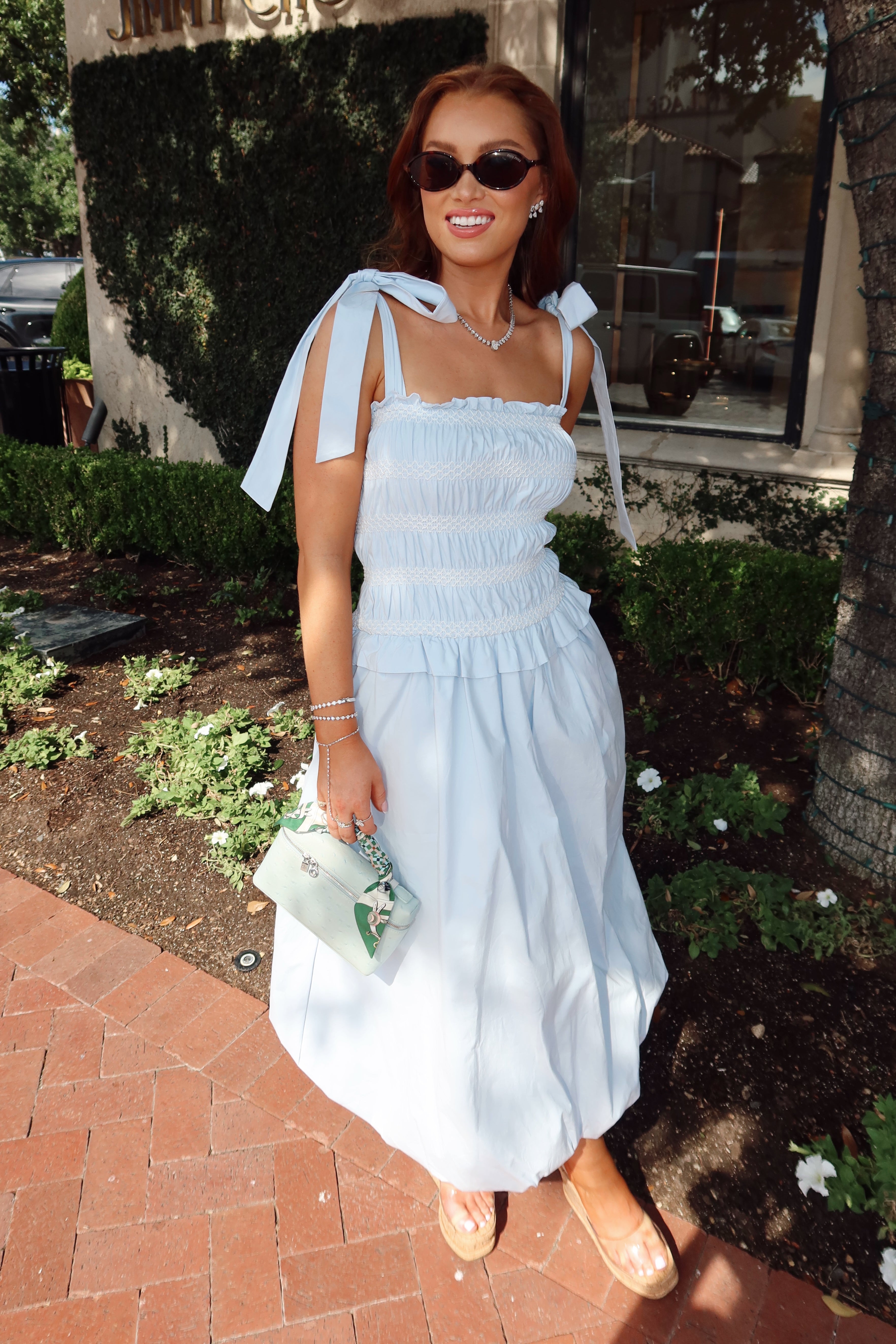 Lilibelle Baby Blue Smocked Bubble Midi Dress