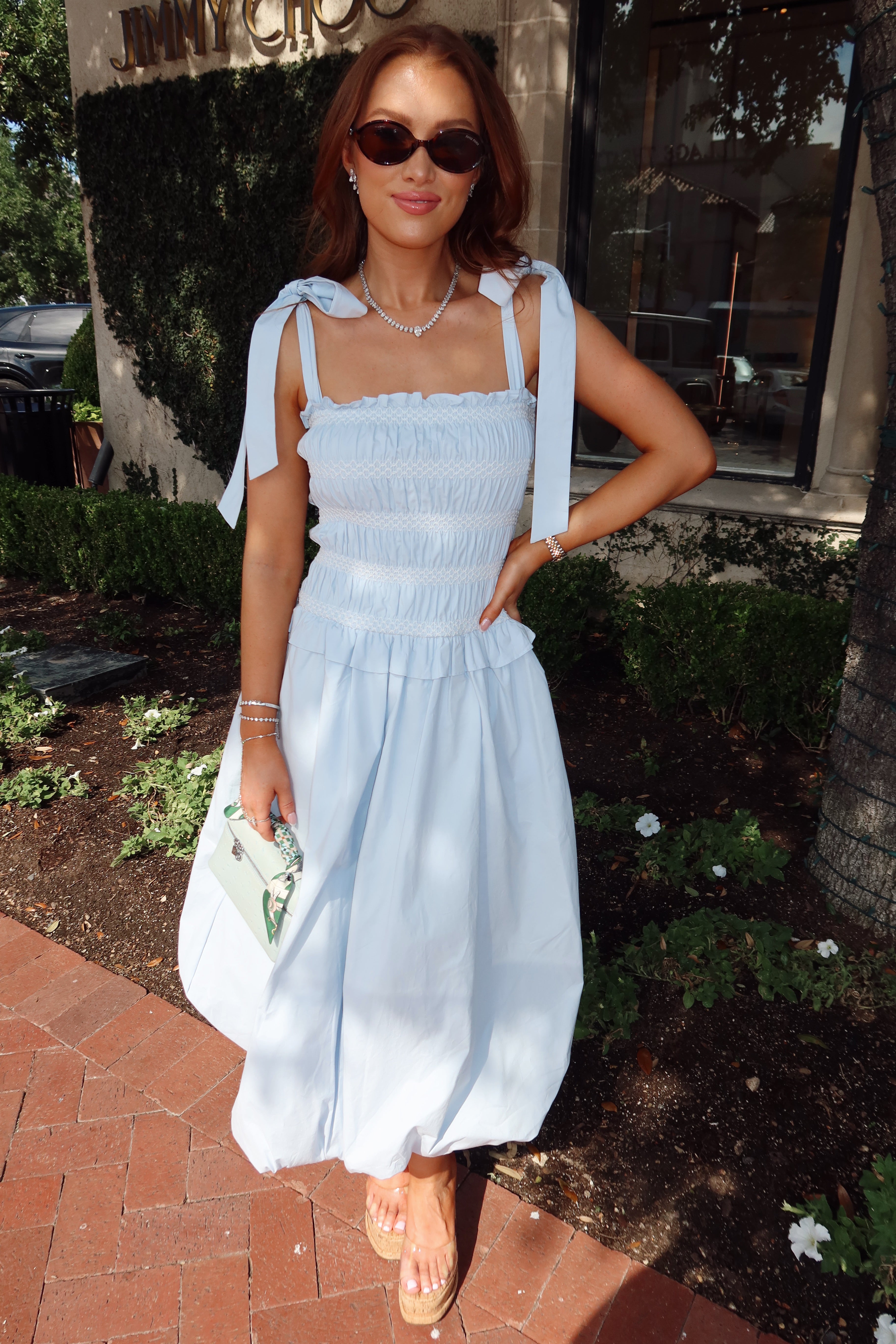 Lilibelle Baby Blue Smocked Bubble Midi Dress