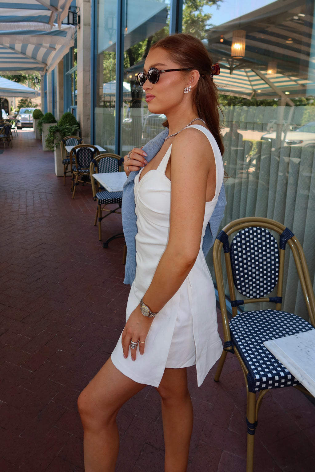 Annabelle White Denim Twist Front Romper Dress
