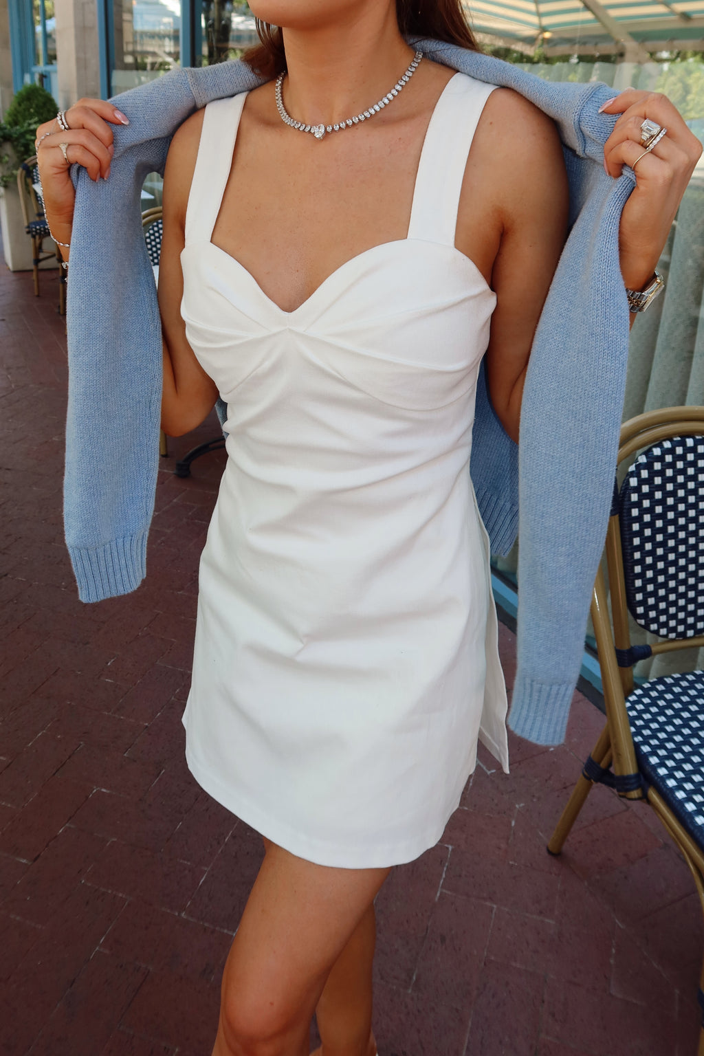 Annabelle White Denim Twist Front Romper Dress