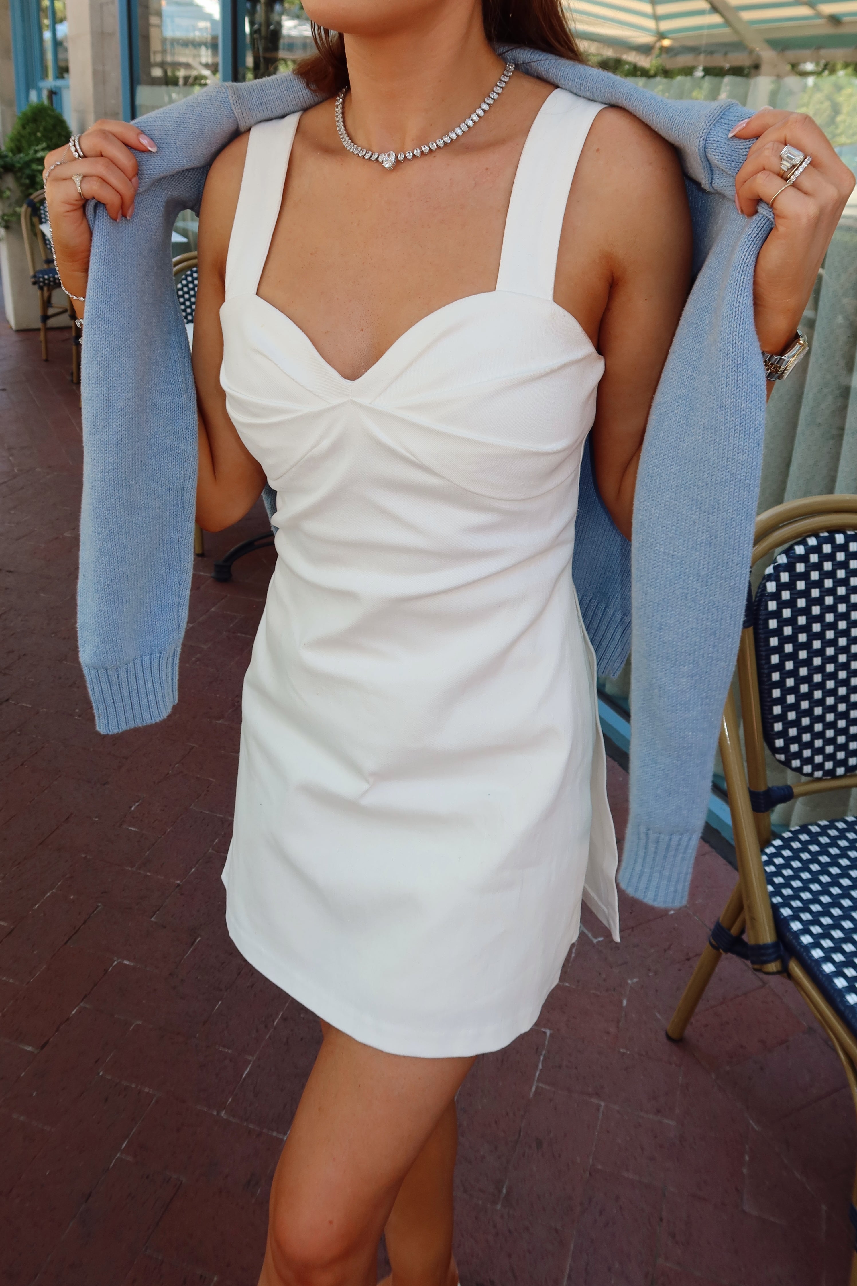Annabelle White Denim Twist Front Romper Dress